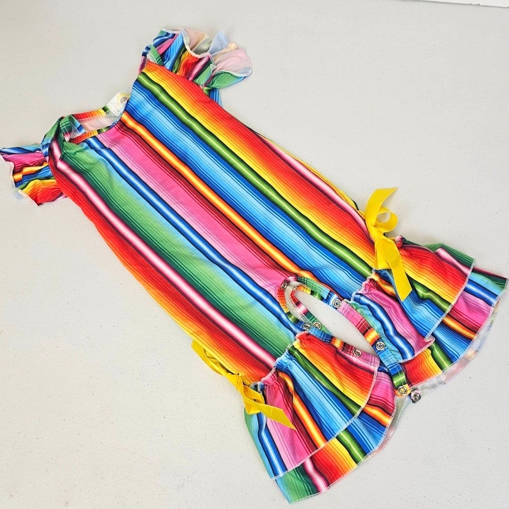 Sassy Little Sunflower Romper Baby 6-9M Rainbow Serape Stripe Flutter Sleeve Bow